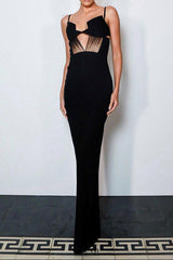 back slit knitted bandage maxi dress in black