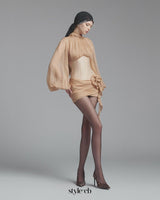 Floral Applique Corset Mini Dress in nude