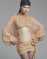 Floral Applique Corset Mini Dress in nude