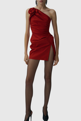 Oayena Floral Appliqué One Shoulder Mini Dress