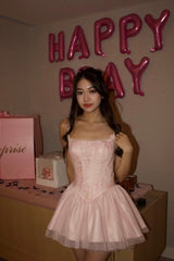 celeste lace bowknot backless mini dress in pink