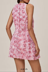 Sleeveless Flower Mini Dress In Pink