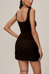 Ruched Bubble Mini Dress In Coffee