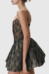 Orentha Lace Strapless Puff Mini Dress