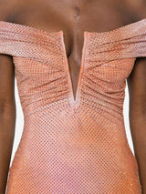 ORANGE CRYSTAL-EMBELLISHED BODYCON MIDI DRESS