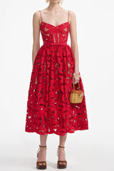 wendy Red Bow Embroidered Midi Dress