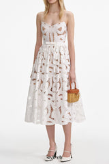 xanthe White Bow Embroidered Midi Dress