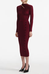 tiffany Burgundy Cut Out Rib Knit Midi Dress