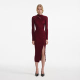 tiffany Burgundy Cut Out Rib Knit Midi Dress