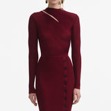 tiffany Burgundy Cut Out Rib Knit Midi Dress