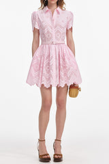 cheryl Pink Cotton Broderie Mini Dress