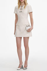 deirdre Cream Boucle Bow Mini Dress
