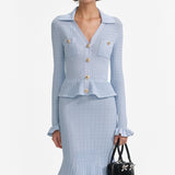 lillian Blue Pointelle Peplum Knit Midi Dress