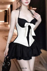 dominic Halter Black White Patchwork Mini Dress