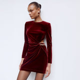 yvette Burgundy Velvet Embellished Mini Dress