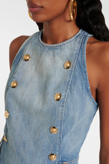 Denim Sleeveless Flared Mini Dress