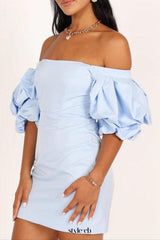 Fern Puff Sleeve Mini Dress - Icy Blue