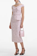 Pink Boucle Pearl Midi Dress