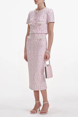 Pink Boucle Pearl Midi Skirt