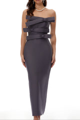 virginia Grey bow Bandage Bodycon strapless Maxi Dress