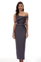 virginia Grey bow Bandage Bodycon strapless Maxi Dress