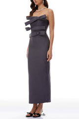 virginia Grey bow Bandage Bodycon strapless Maxi Dress