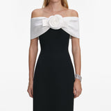 sandra off-shoulder 3d flower maxi dress in black