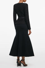 molly Black Sequin Knit Tailored Midi Dress
