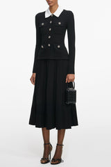 evangeline Black Tailored Knit Midi Dress