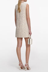 lillian Cream Embellished Boucle Mini Dress