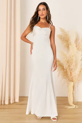 Radiant Promise White Satin Twist-Front Mermaid Maxi Dress