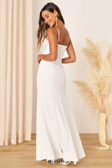 Radiant Promise White Satin Twist-Front Mermaid Maxi Dress
