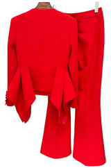 raya ruffled blazer pants set in red