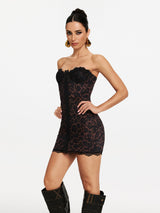 elaine Lace-trim mesh strapless mini dress in black