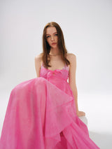 Rose Jacquard Patchwork Asymmetric Ruffle Tailored Dress