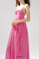 Rose Jacquard Patchwork Asymmetric Ruffle Tailored Dress