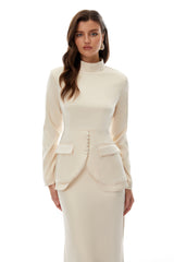 polly apricot Neutral Mock Neck Blouse Mermaid Skirt Set