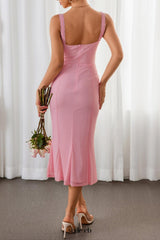 Ruched Bust Tie Front Mermaid Bodycon Dress