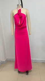 Floral halterneck high collar maxi dress in Rose Pink