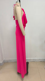 Floral halterneck high collar maxi dress in Rose Pink