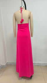 Floral halterneck high collar maxi dress in Rose Pink