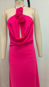 Floral halterneck high collar maxi dress in Rose Pink