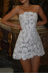 eunice Jacquard embroidered strapless mini dress in white