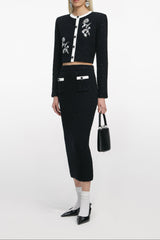 Black Floral Textured Knit Jacket