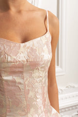 lauren Jacquard Midi Dress with Floral Motif - Blush Pink