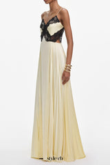 josephine Yellow Satin Lace Maxi Dress