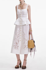 helen Cream Linen Peplum Midi Dress