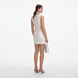 cut out cream boucle pearl mini dress