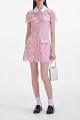 Pink Lace Collared Mini Dress