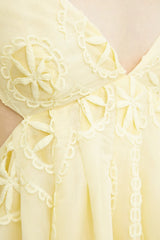 tiffany v-neck puff sleeve hollow mini dress in yellow